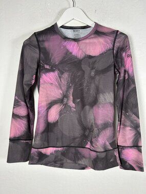 Roxy Womens Daybreak Technical Base Layer Top XS Floral Print Crew Neck Stretch
